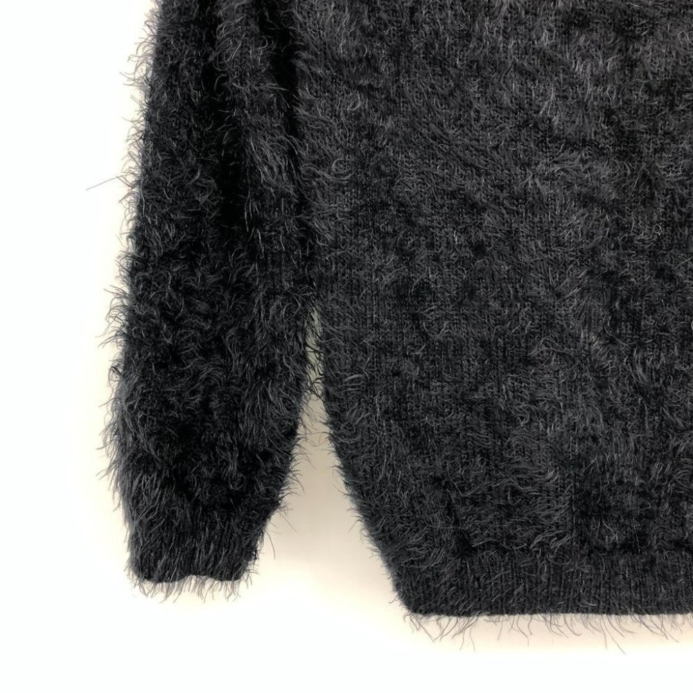 Monk & Lou Black  Eyelash Knit fuzzy soft sweater scoop or V neck 3/4 sleeve XS - Picture 12 of 15